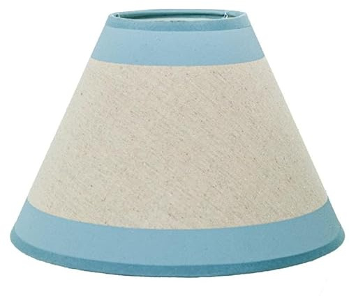 DRW Pantalla lampara de Lino en Crudo con Bandas en Celeste 17x25x25 cm