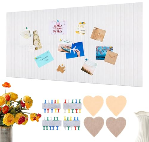Inodiref Große Filz Pinnwand Selbstklebend 120x80cm 0,9cm Dick Dekorative Pinnwand Groß Selbstklebend Faltbare pinnwand Weiß Filz groß mit 40 Pinnnadeln für Büro Küche Schule Fotos Memos(Weiß)