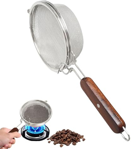 Coffee Roaster Machine - Stainless Steel with Wooden Handle, Manual Roasting Pans, Stove Bean Roaster, Coffee Pan | Portable Coffee Bean Roaster, Use in Home Shop Cafe for Fresh Roasting