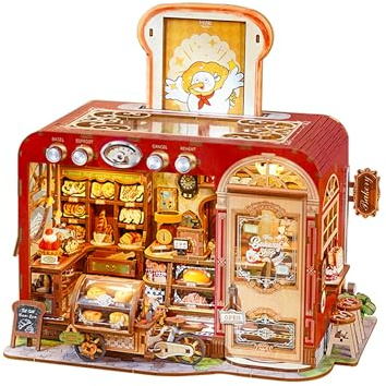 Tonecheer Kit DIY Book Nook - Maison Miniature Maquette Construire en Bois pour Adultes, DIY Miniature House Puzzle 3D et Home Deco - Cadeau Spécial pour la Famille et Les Amis(La Boulangerie Toast)