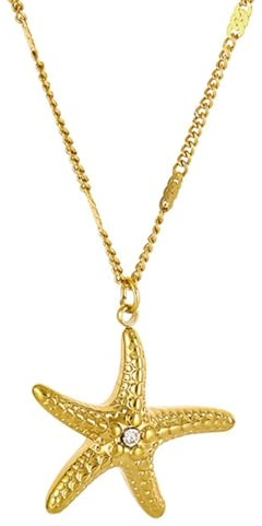 Sanixa Karma NH11108458 Halskette Damen Seestern Gold 40 cm Kette Edelstahl Sommerschmuck für Frauen modern Damenhalskette wasserfest hypoallergen rostfrei Damenschmuck
