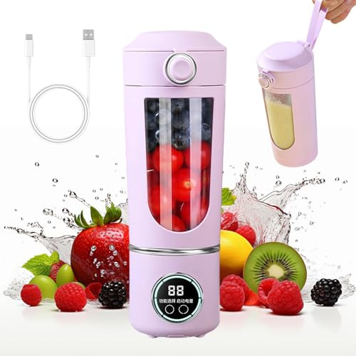 Frullatore portatile da 700 ml, piccolo spremiagrumi, frullatore da viaggio con display digitale, ricaricabile tramite USB, spremiagrumi elettrico portatile, mini frullatore per frullati, viola