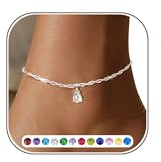 Astravia Geburtsstein Fußkettchen Damen 925 Sterling Silber, verstellbares Silber Fussketten mit Zirkonia Anhänger, personalisierte Fußkette wasserfest, Sommer Schmuck Geschenk für Frauen & Mädchen