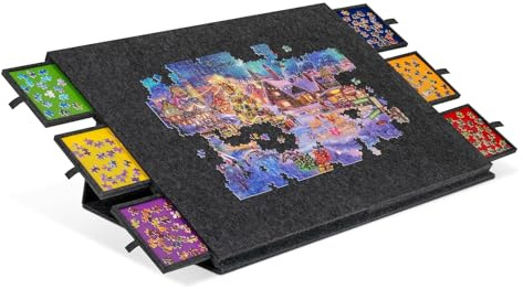 Jigsaw Puzzle Board, 2000 Pieces Capacity with 6 Drawers and Tiltable Cover | Premium Felt Puzzle Table for Sorting and Storage, Dark Grey