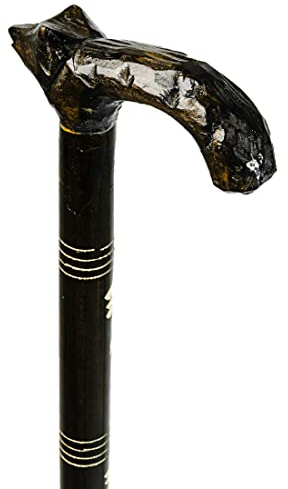 Master Of Trading Wooden Walking Stick for Men and Women Wolf 89-92 cm - Dark Walking Sticks Wood with Anti-slip Rubber - Hand Crafted