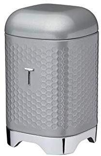 KitchenCraft Lovello Textured Tea Caddy with Geometric Hexagon Pattern, 11 x 11 x 19 cm (4.5 x 4.5 x 7.5) - Shadow Grey