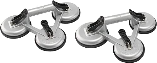 Allright 2 Stück Glassauger Aluminium Saugheber Glas150kg mit Drei Gummisauger Vakuumheber Glasheber mit Feststellhebel für Autoglas Marmor Fliesen Spiegel Transport Einbau Grau