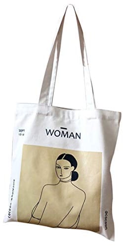 anaan Woman Baumwolltasche mit Innentasche | Stofftasche mit Druck | Tragetasche aus Baumwolle mit langen Henkeln | Einkaufstasche wiederverwendbar | Umhängetasche mit Design (1)