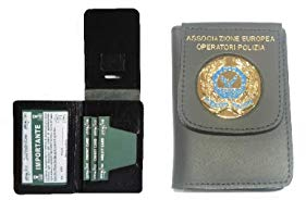 Portafoglio Portadocumenti con Placca A.E.O.P. Ass. Europea Operatori di Polizia Modello Vecchio Vega Holster Italia Art.1WD122, Ambidestro, Nero