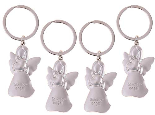 Flanacom 4x Schlüsselanhänger mit Schutzengel Gravur Edelstahl - Silber Glücks-Engel Anhänger - Paare Pärchen-Geschenk - Glücksbringer Auto-Schlüssel Fahranfänger - Freundschafts-Geschenk (4er Set)