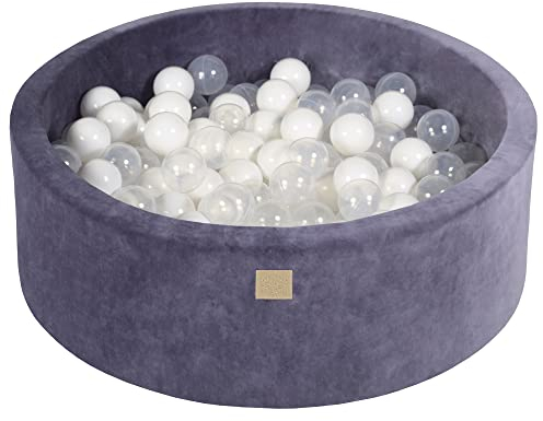 MEOWBABY Bällebad 90x30cm Samt - Bällebad Baby ab 1 Jahr - Bällebad Kinder Weichschaum Ballgruben mit 200 Bälle, Graublau
