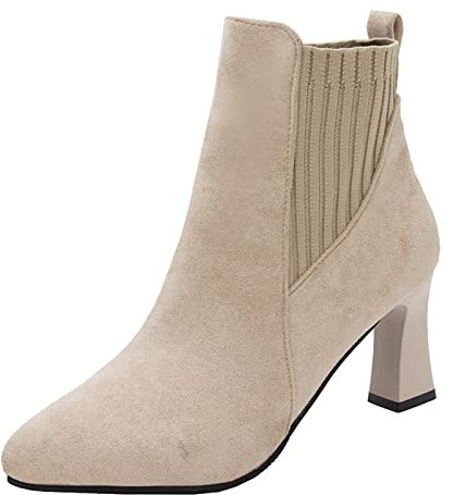 Kenmeko Stivali Donna Mesh Caviglia Tacco a Spillo a Punta Nuda Stivaletti Casual a Tubo Corto (40,Beige)