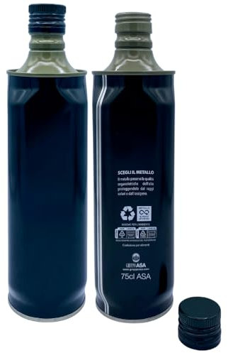 acquaverde | 12 Bottiglie in Latta per Olio di Oliva, Contenitore Alimentare da 750 Ml, con Tappo a Vite e Salvagoccia Prefilettato