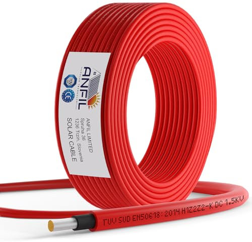 ANFIL Solar Panel PV Cable DC Rated Black & Red 4mm² 6mm² - 1800V Double Insulated Quality Wire (50m, 4mm² Red)