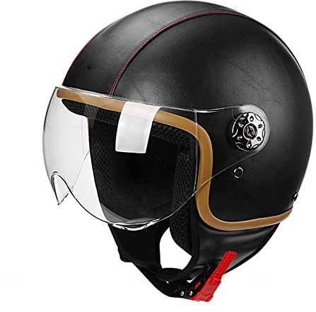 Vintage Casco Moto Jet Scodella Casco Moto Pelle Casco Scooter/Auto A Batteria Con Visiera Per Uomini E Donne Chopper Cruiser Ciclomotore Retrò Jet Mezzo Casco Certificato ECE A