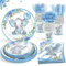 Boy Elephant Baby Shower Decorations Party Supplies Plate Set Serves 25,Plates Napkins Cups and Straws Blue Floral Birthday Baby Shower Tableware Set