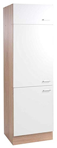Möbel Jack Hochschrank Kühlschrankumbau Küchenschrank SOLERO 21 | Eiche Sonoma | Weiß | 3 Türen