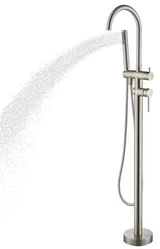 Freistehende Wannenarmatur aus gebürstetem Nickel, freistehende Badewannenarmaturen mit Handbrause, 360 Grad schwenkbarer Wannenfüller, stehender Auslauf, hoher Durchfluss, Badezimmer, Metalldusche