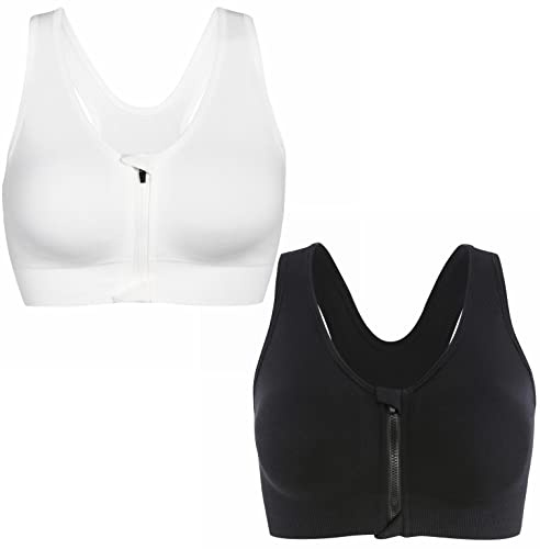 CLOUSPO Sports Bra Post Surgery Bra Zip Front Wireless with Removable Pads Mastectomy Bras for Workout Fitness