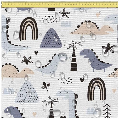 DreamRoots Segeltuch Wasserdicht - Polsterstoff Meterware 160 cm breit - Wasserabweisender Stoff 220 g/m2 600D - Markisenstoff Wasserdicht Meterware Pastel Kids Dinosaur Laufmeter