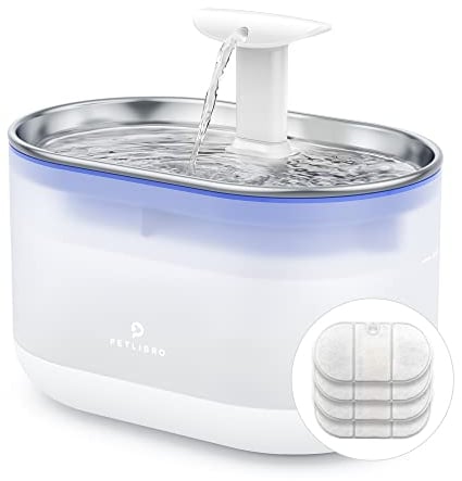 PETLIBRO Trinkbrunnen für Katze Ultraleise, 2,1L Katzenbrunnen Edelstahl mit Zwei Durchflussmodi, Sichtbarer Wasserstand Trinkbrunnen für Katzen & Hunde mit 4 Filtern