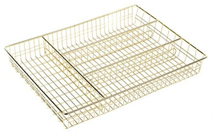 EliteKoopers 1Pcs Gold Metal Wire Kitchen Cutlery Tray Organiser Holder Drawer For Insert Tidy Storage Cady