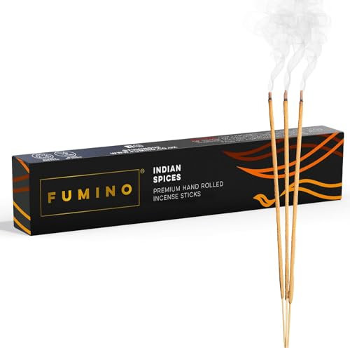 Fumino® Indische Gewürze Handgemachte Räucherstäbchen - 14 Stäbchen pro Box (15g) Masala Agarbatti Joss Duftstäbchen für Entspannung, Meditation, Linderung von Stress und Ängsten - Dekoration