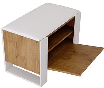 MRBLS Schuhschrank mit Sitzbank - Modernes Design & Robuste Qualität – Schuhregal Geschlossen Schuhbank Garderobenbank mit Sitzfläche Sitzpolster – erhältlich in 6 Farben (Retro Eiche - Weiß Matt)