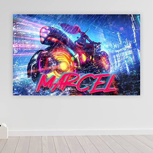 timalo® Robustes Gamerposter mit Namen personalisiert | Coole Gaming Wanddeko mit Gamer Bild für die Wand | Deko Poster XXL Wandbild | Motorrad neon punk cyber | Motiv 39