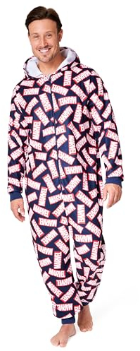 Marvel Onesie Mit Kapuze, Fleece Schlafoverall für Herren Teenager, Jumpsuit Lang - Größen S bis XXL (Schwarz/Rot, XL)