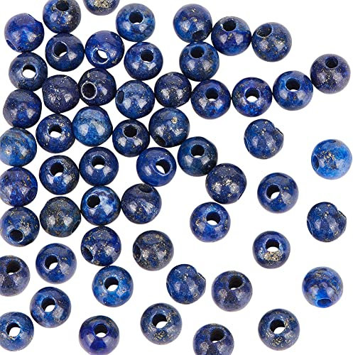 OLYCRAFT 50Pcs Perline Naturali di Lapislazzuli 6mm Rotonde Sciolte - Foro 2mm - Pietra Preziosa Energetica per Gioielli Fai Da Te e Artigianato