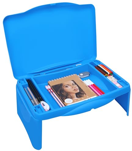 Belle Vous Foldable Multi-Purpose Activity Lap Desk - Dark Blue Portable Folding Lap Stand - Bed Table for Laptop Stand, Serving Tray, Breakfast, Reading, Colouring, Notebooks and More