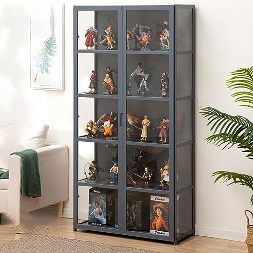 JSLJJBD Vitrina, Vitrina Cristal, Vitrina Expositora para Colecciones,Vitrina Transparente De Tres Lados, Diseño De Puerta De Lado A Lado, Gran Capacidad De Carga 82×33×161cm Darkgray