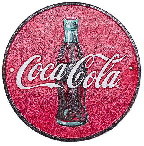 Coca-Cola Vintage Cast Iron Wall Sign Large Round Metal Plaque 24cm x 24cm
