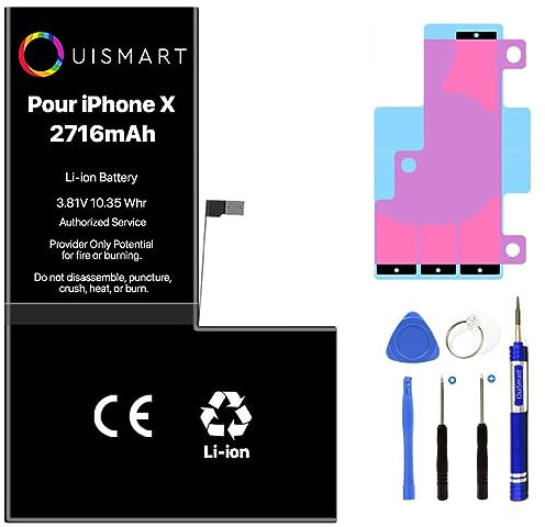 OuiSmart® Batterie DE Remplacement pour IPHONE X avec ADHESIF 2691MAH + Adhésif + Kit d'outils