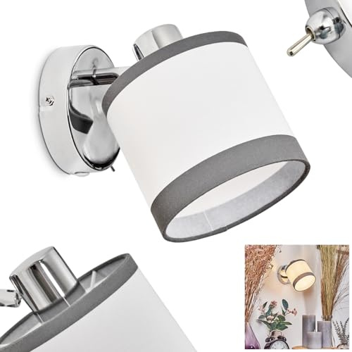 Wandleuchte Lohobe, moderne Wandlampe aus Metall/Stoff in Chromfarben/Anthrazit/Weiß, Leuchte mit verstellbarem Stoffschirm (Ø 12 cm), 1-flammig, 1 x E14 ohne Leuchtmittel