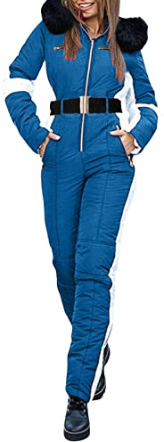 Schneeanzug Damen Einteiler, Sport Outdoor Lang Warm Skibekleidung Tracksuit Sportlich Langarm Elegant Wasserdicht Kostüm Hosenanzüge Winter Einteiler Damen Ski Jumpsuit Overall