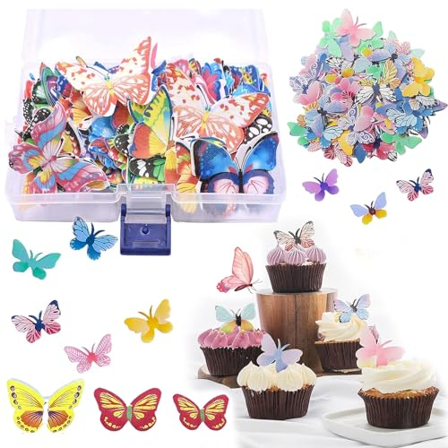 320 Stück Essbare Schmetterlings Kuchen-Deckel, Reispapier Cake Deko, Esspapier Blumen, Oblatenpapier-Schmetterlings-Kuchen-Dekorationen für Geburtstagsfeier Hochzeit Machen