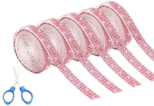 Hitopin 5 Rouleaux Strass Strass en Cristal Strass Band, Ruban de Diamant Strass Cristal, Ruban de Strass Autocollant Auto-Adhésif, pour L'artisanat, Bricolage Partie Mariage Décoration,1 Yard/Roll