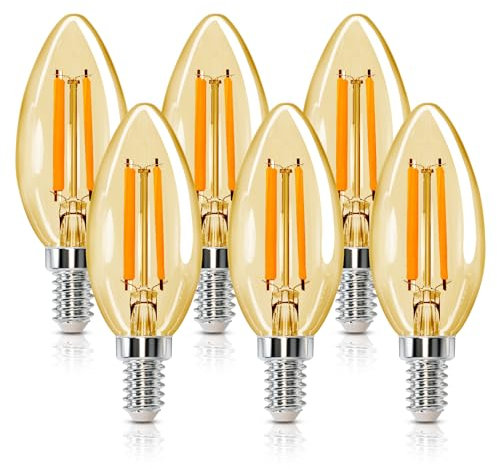 Aigostar Edison Vintage Lampe E14 Filament 6W (Ersetzt 51W), 2200K Warmweiß, 660 Lumen, Vintage LED Glühbirne C35, Abstrahlwinkel 330°, Nicht Dimmbar, 6 Stück
