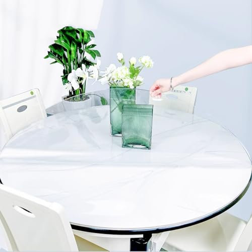 Geovne Tischdecke Tischfolie Schutzfolie Tischschutz Folie,PVC-Schutztischdecke,3mm Dicke Transparente Tischdecke,Runder Tabelle Beschützer,Tischwäsche,Abwaschbar/Geruchlos (Dia.120cm/47in)