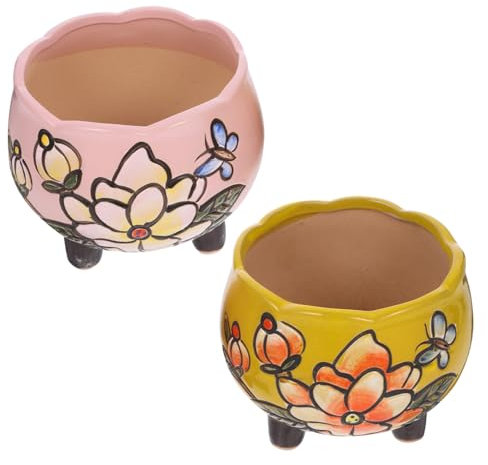 BESPORTBLE 2st Handbemalter Sukkulenten-blumentopf Saftige Vase Blumentöpfe Drinnen Zimmerpflanzenaufhänger Dekoration Blumendekorationen Saftige Töpfe Mini Produkte Schreibtisch Keramik