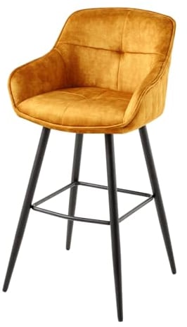 riess-ambiente.de Design Barhocker Euphoria senfgelb Samt Schwarze Metallbeine mit Lehne, Barstuhl, Küchenstuhl, Tresenstuhl