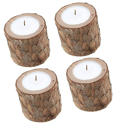 Amosfun 4 Stück Stumpfkerzenbecher Romantischer Kerzenhalter Baumpfahl Baumpfähle Teelichthalter Dekorative Kerze Hölzern Kandelaber Kerzenkasten Ornamente Mittel