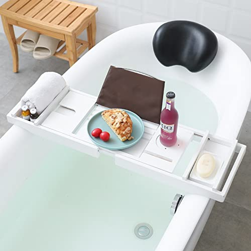 Bambus-Badewannentablett, ausziehbares Tablett mit Bücherständer, Badewannen-Caddy-Tablett, mit Seifenhalter aus Holz und Badewannenkissen-Kopfstütze, Laptop-Lese- und Organizer, ideal für Spa-Lieb