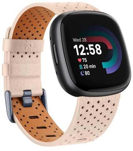 Wanme Armband für Fitbit Versa 4 Armband/Fitbit Sense 2 Armband für Damen Herren, Weich Leder Armbänder, Wasserdichtes Sport Ersatzarmband für Fitbit Versa 4 / Sense 2 Uhrenarmband, Klein Rosa