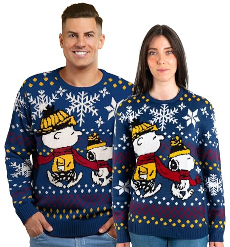 United Labels Snoopy Winterpullover Unisex, Blau, Winter Strickpullover, Pullover für Herren und Damen