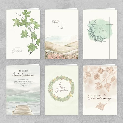 Skorpion PremiumLine Trauerkarten mit Umschlag Edel - 6 Stück | Beileidskarten mit Spruch, Besondere Kondolenzkarten mit Trauersprüchen | Anteilnahme Karte, Beileid | 11,5 x 17,5cm