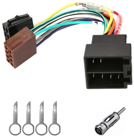 UYUYong Adaptador de Radio Iso Adapter Cable Adapt-ador Cable de 16 Pines + Adaptador de Antena + 4 Piezas Herramienta Llaves de Extraccion para Enchufe de Coche Estándar Enchufe Adapt ador de Radio