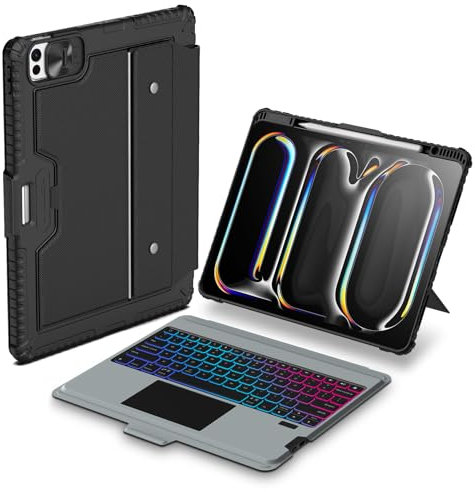 Nillkin Keyboard Case for iPad Pro 13 Inch (M4, 2024), iPad Pro 13 Case with Keyboard,MagicTrackpad, Slide Camera Cover, Detachable Keyboard with 7 Backlight Colors-Black